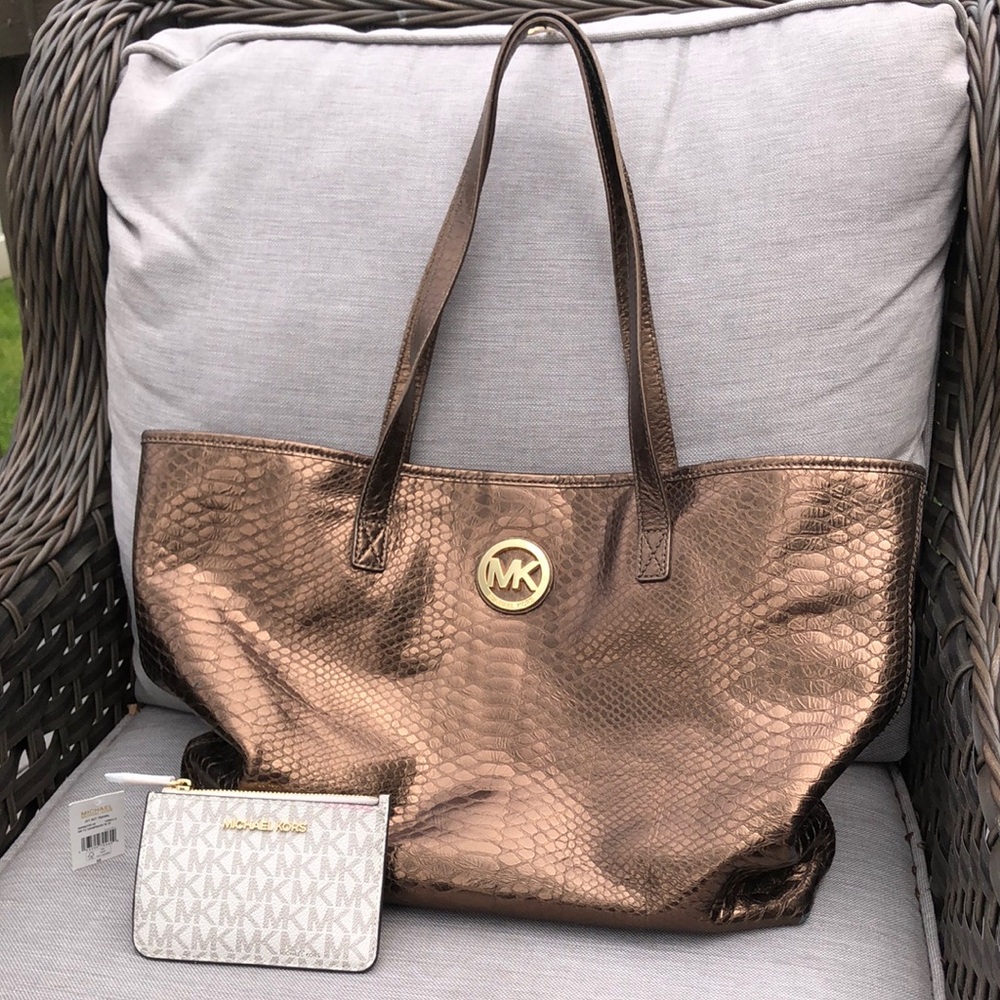 Michael Kors vintage bronze leather tote with wallet